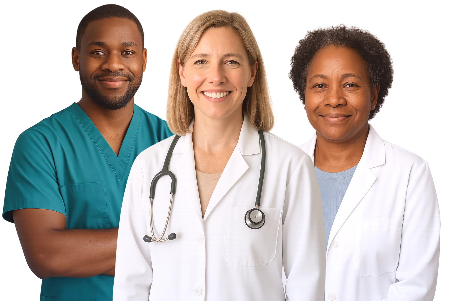Group of board-certified medical providers smiling and standing together