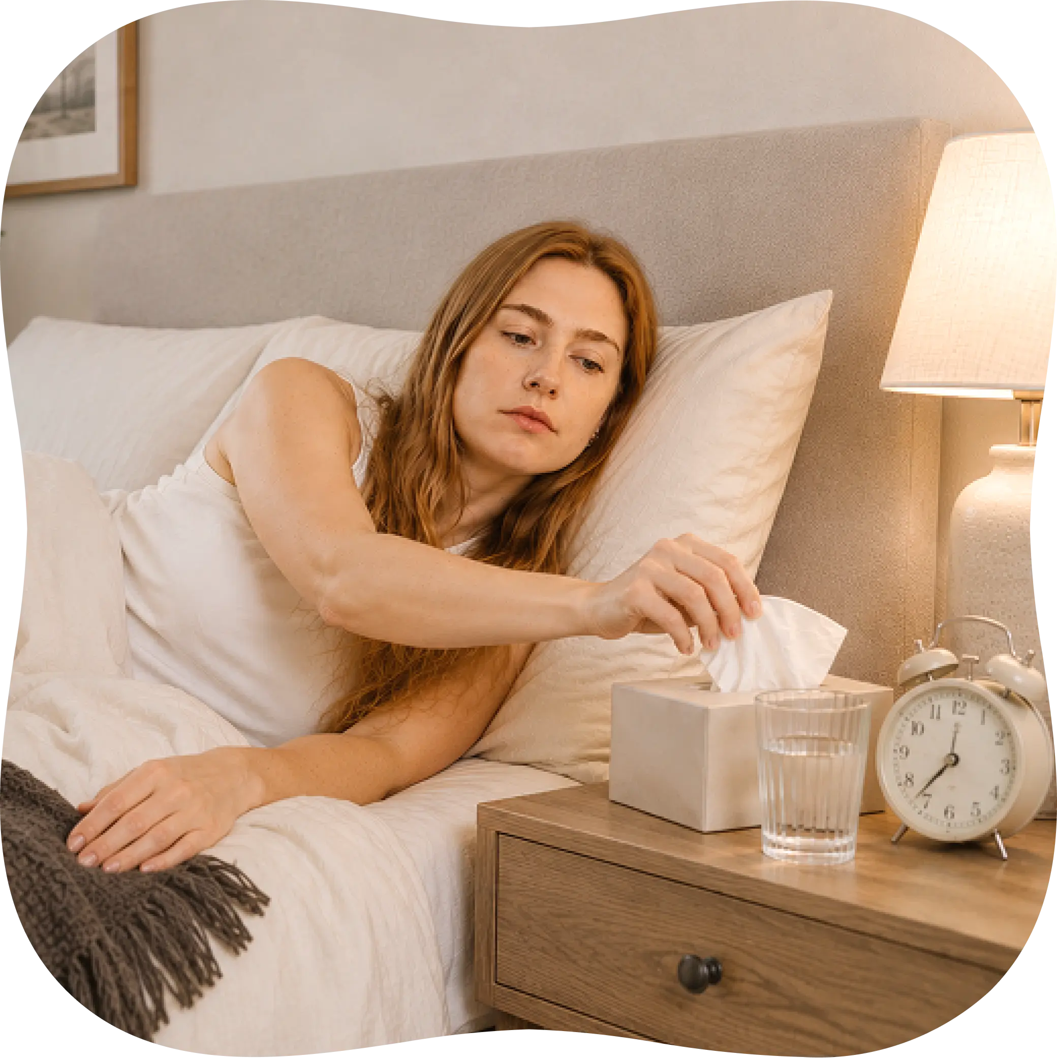 A patient resting at home with sinus infection symptoms