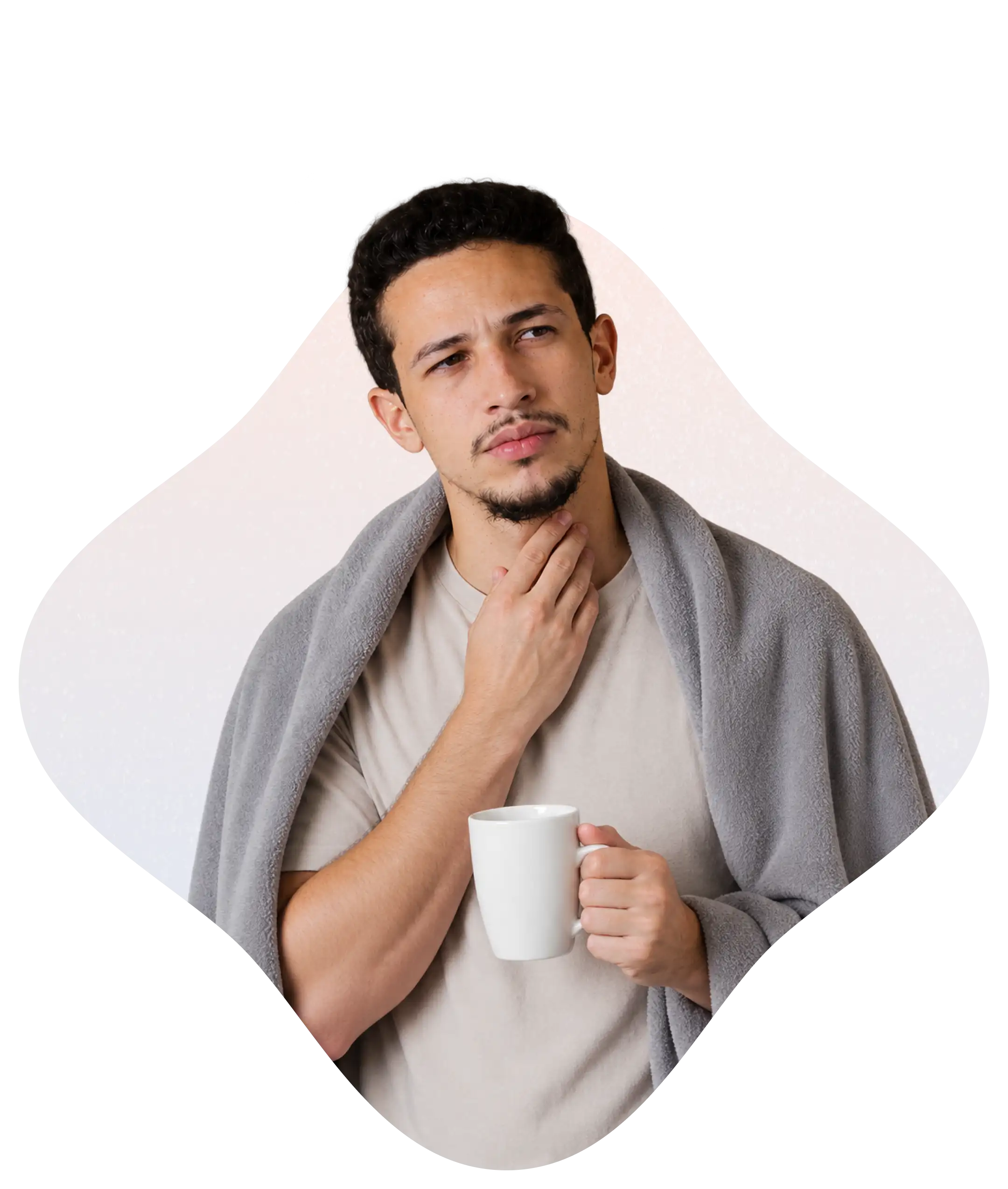 A patient resting at home while recovering from strep throat symptoms